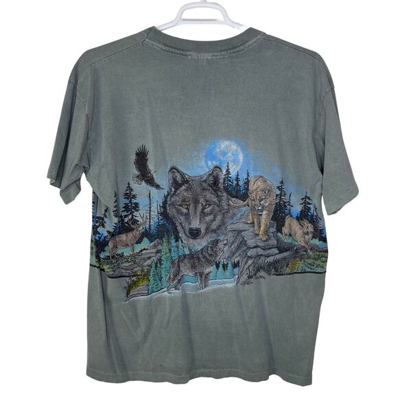 Vintage‎ Sansegal Men's XL Wolf Nature AOP Single Stitch Green Gorp Outdoor USA - Picture 2 of 6